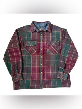 Vintage Backpacker Sportswear Plaid Button Up Flannel Shirt Red Green L